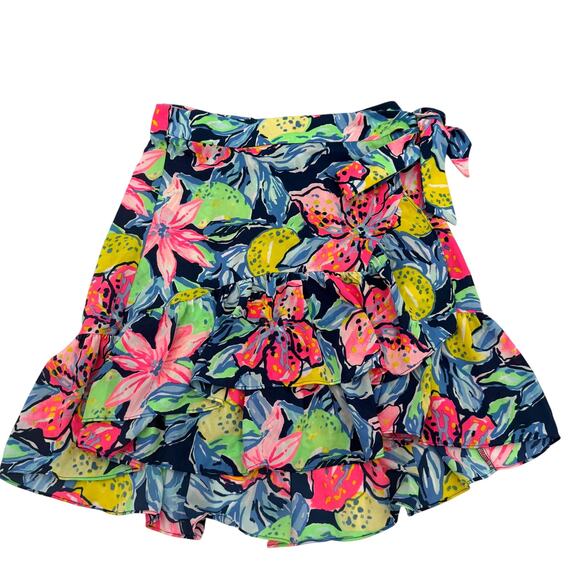 Lilly Pulitzer Navy Capri Soleil Nessa Multi Floral Preppy Tie Skirt Size 2 - Picture 1 of 8